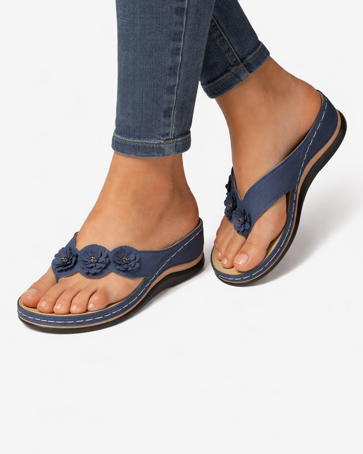 EliseMode Dames Bloemen Sleehak Slippers Instapper in Blauw