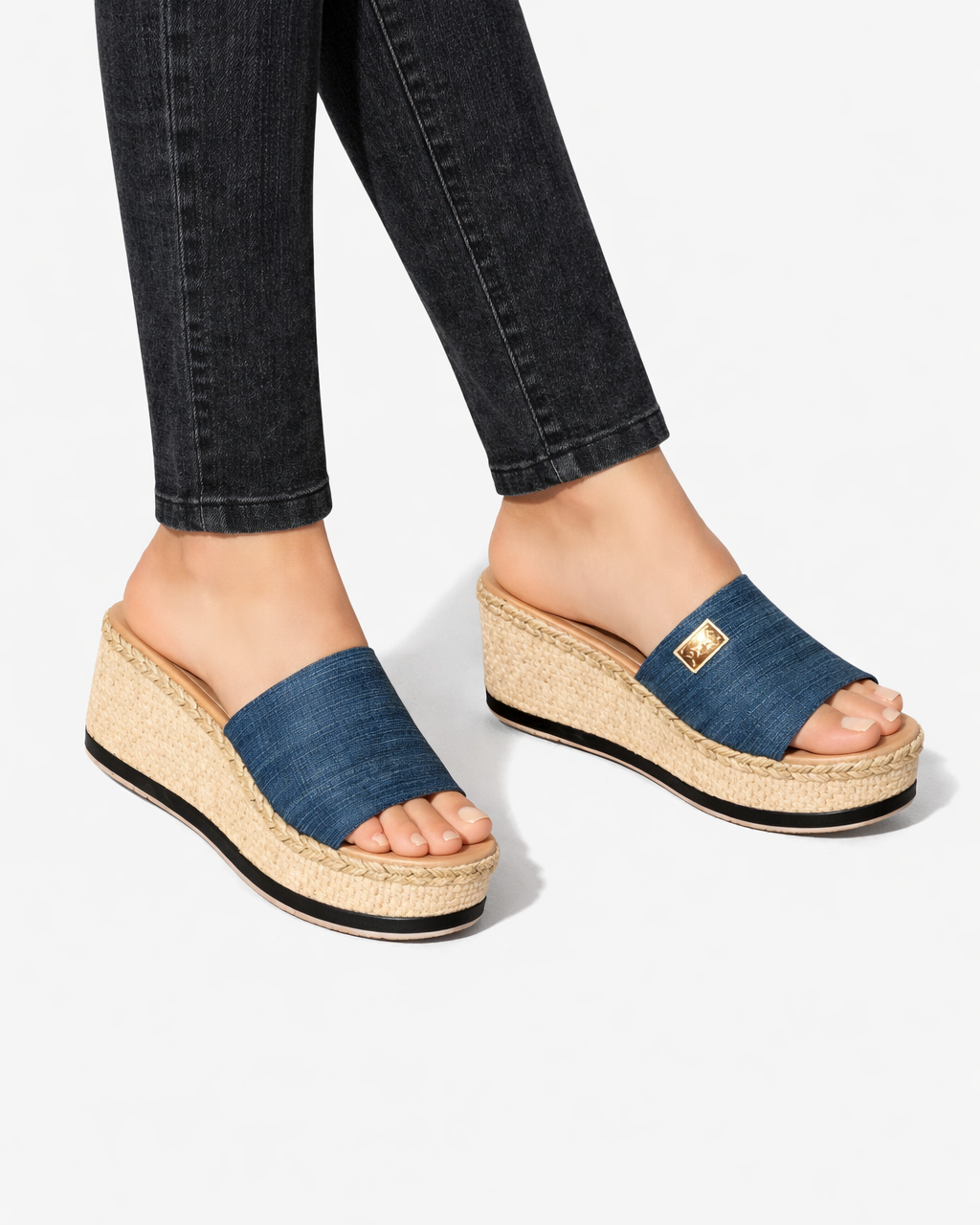 EliseMode Dames Espadrille Platform Instappers Sleehak in Blauw