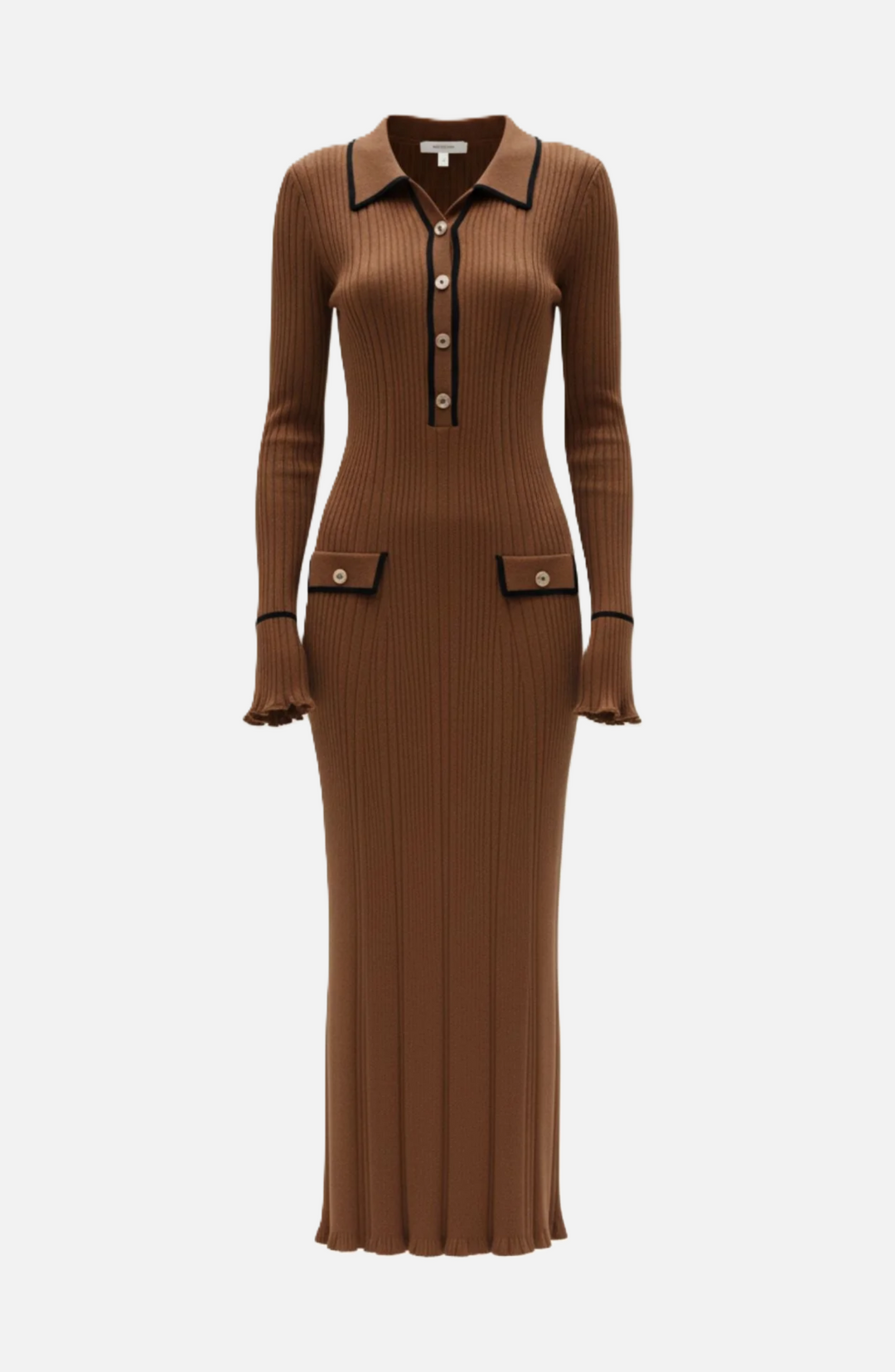 Elise Mode Gebreide Polo Maxi Jurk in Brown