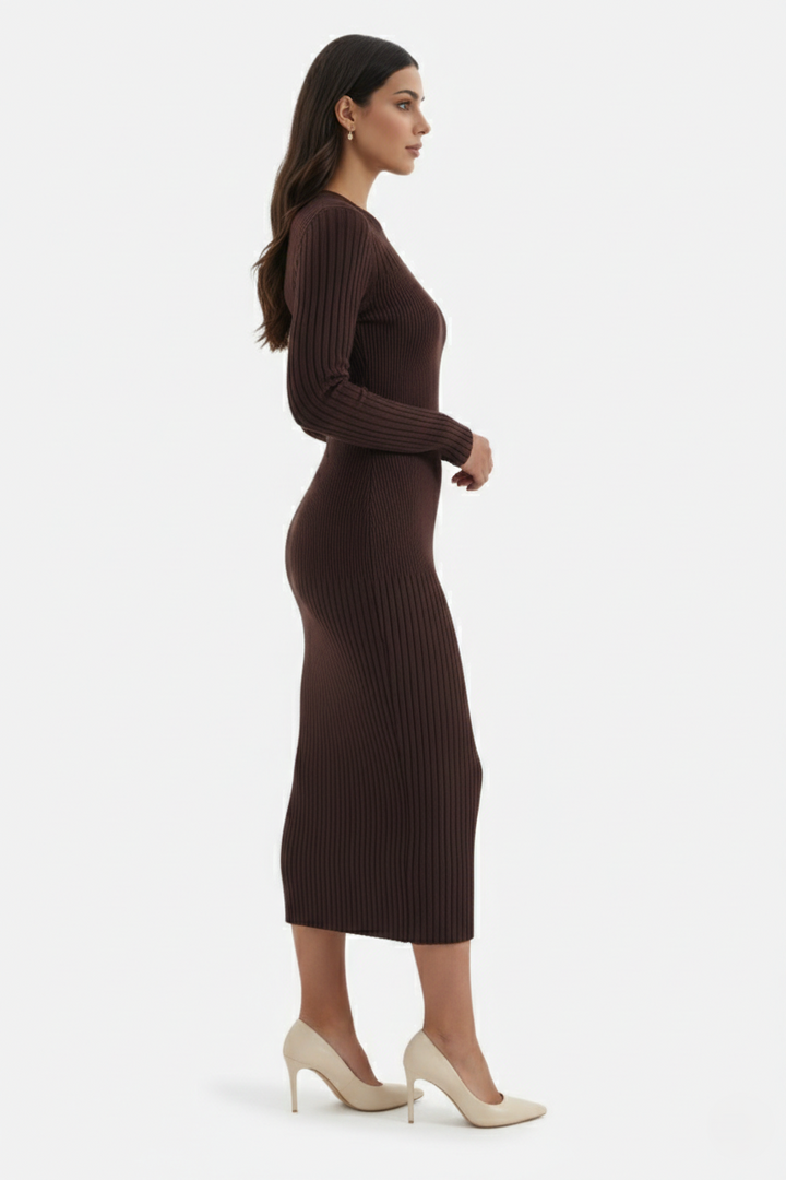 Elise Mode Dames Gebreide Bodycon Midi Jurk