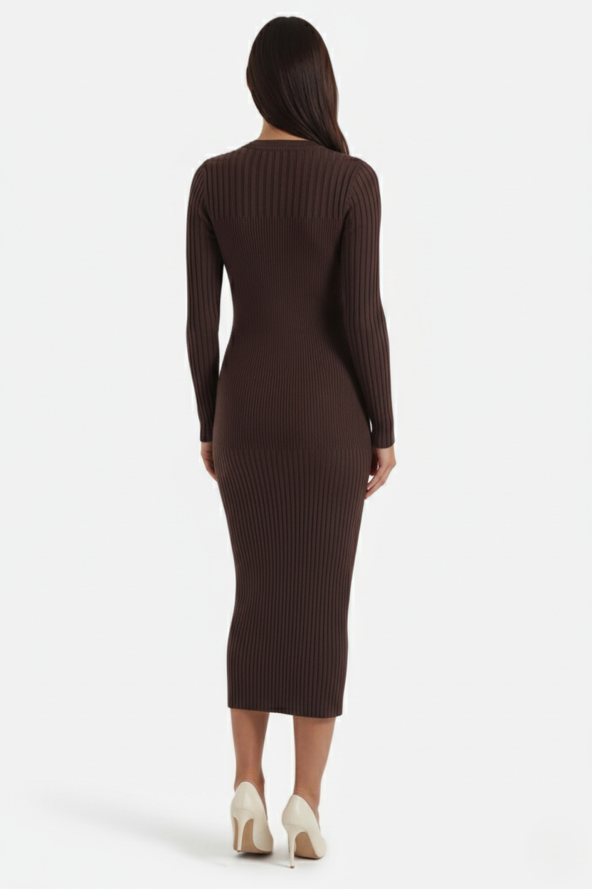 Elise Mode Dames Gebreide Bodycon Midi Jurk