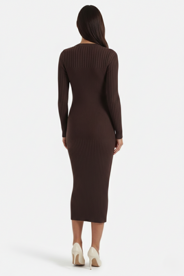 Elise Mode Dames Gebreide Bodycon Midi Jurk