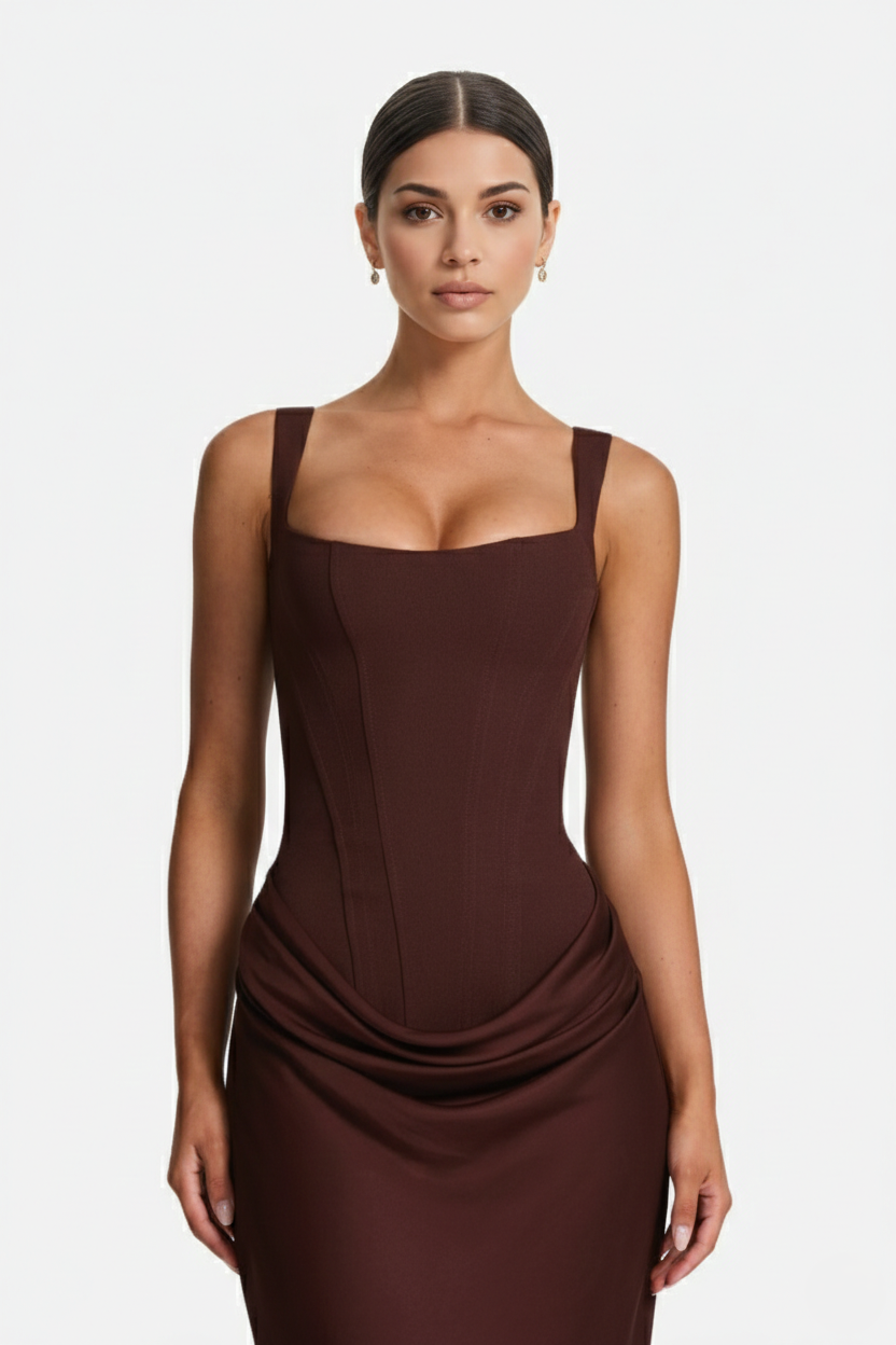 EliseMode Bodycon Maxi Jurk in Brown