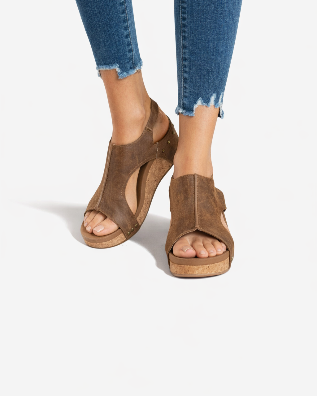 EliseMode Dames Plateau Sleehak Sandalen Peep Toe in Bruin