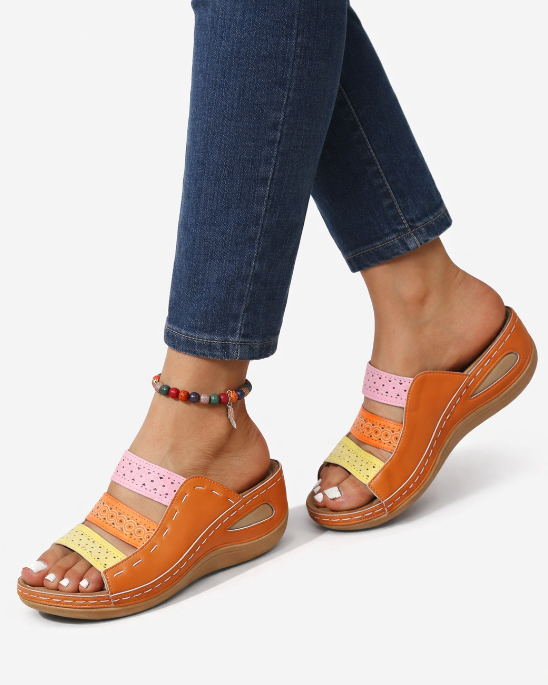 EliseMode Dames Sleehak Slippers Multicolor Bandjes