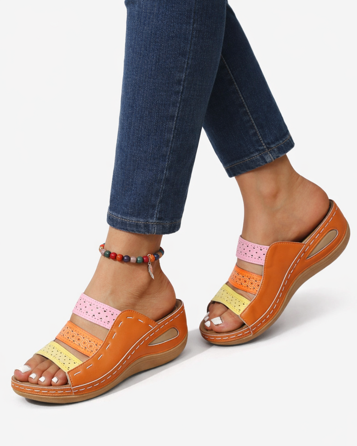 EliseMode Dames Sleehak Slippers Multicolor Bandjes