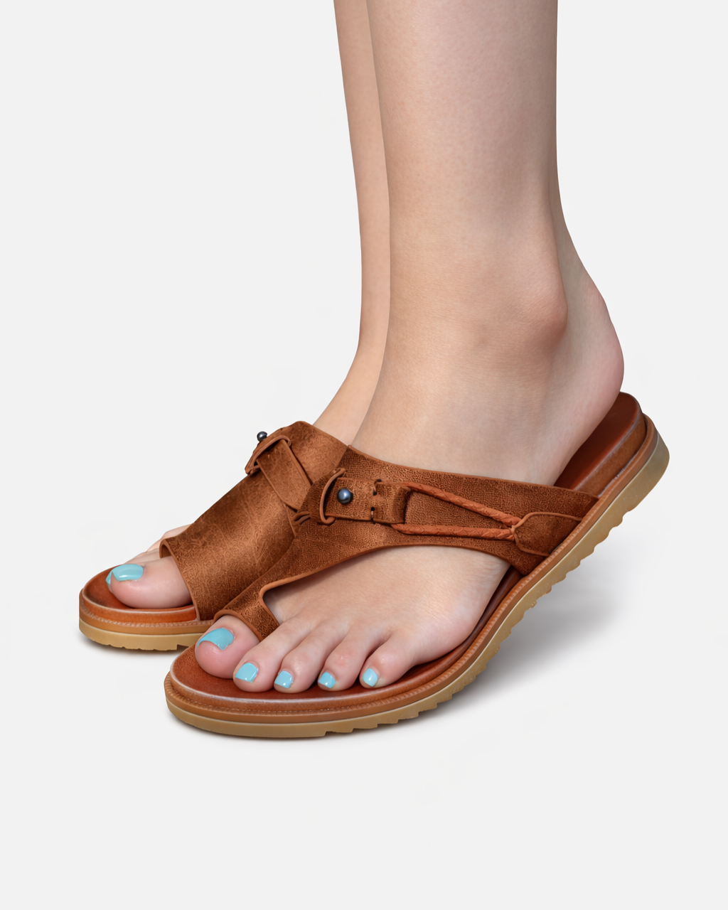 EliseMode Dames Open Teen Sandalen Teen Lus Gesp in Bruin