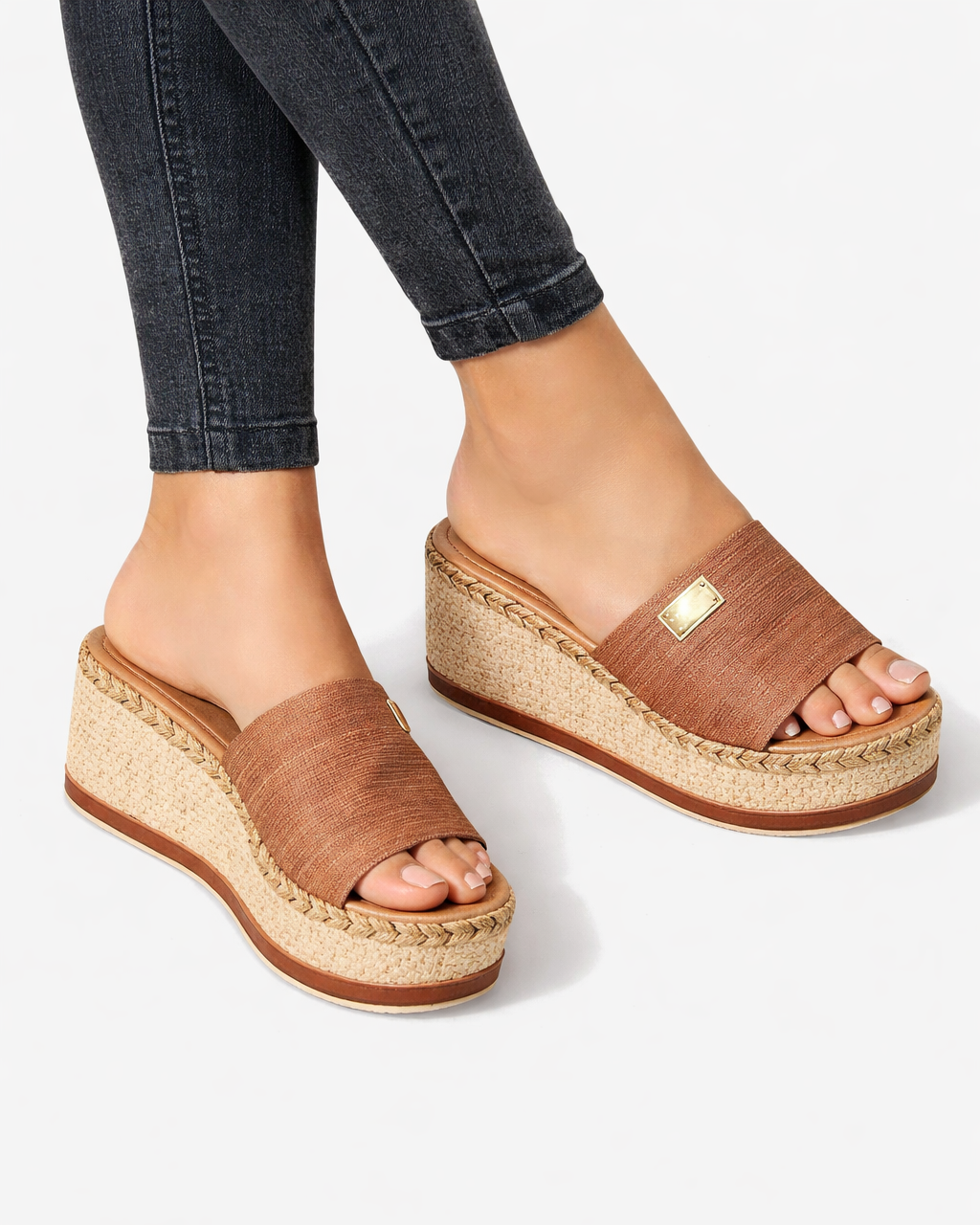 EliseMode Dames Espadrille Platform Instappers Sleehak in Bruin