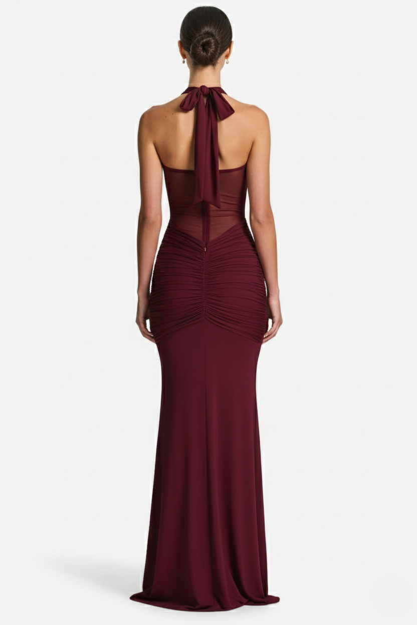 Elise Mode Halter Avondjurk in Burgundy Red