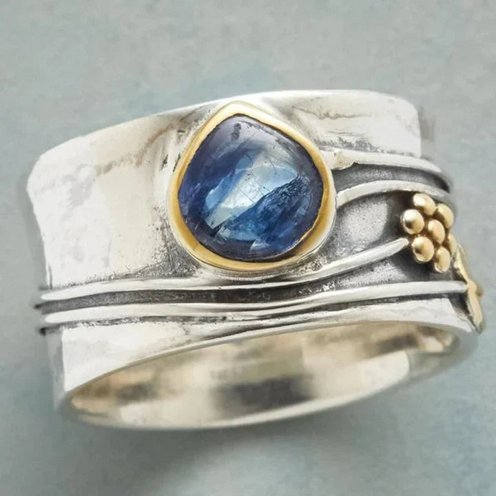 Elise Mode Dames Boho Ring met Blauwe Edelsteen in Zilver