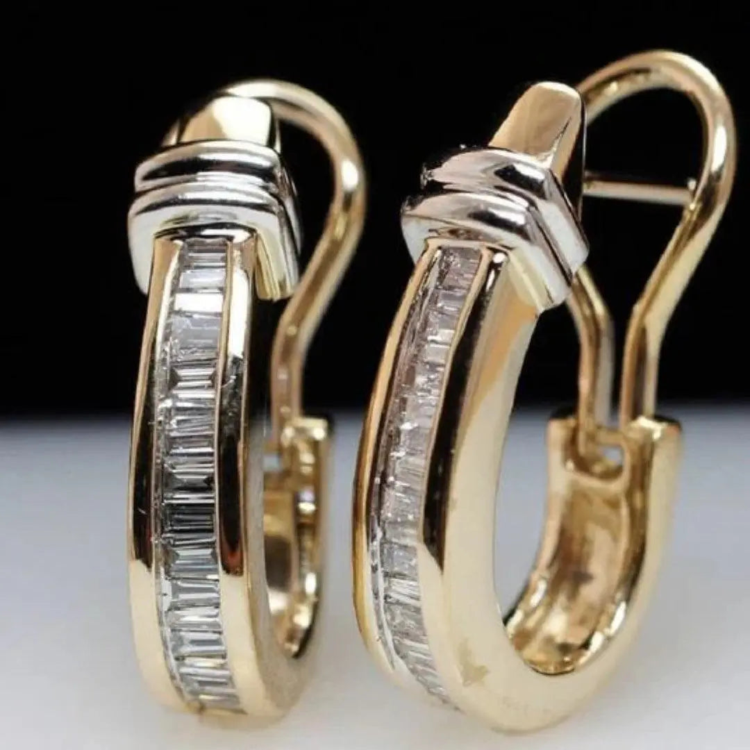 Elise Mode Dames Creolen met Baguette Zirkonia in Goud