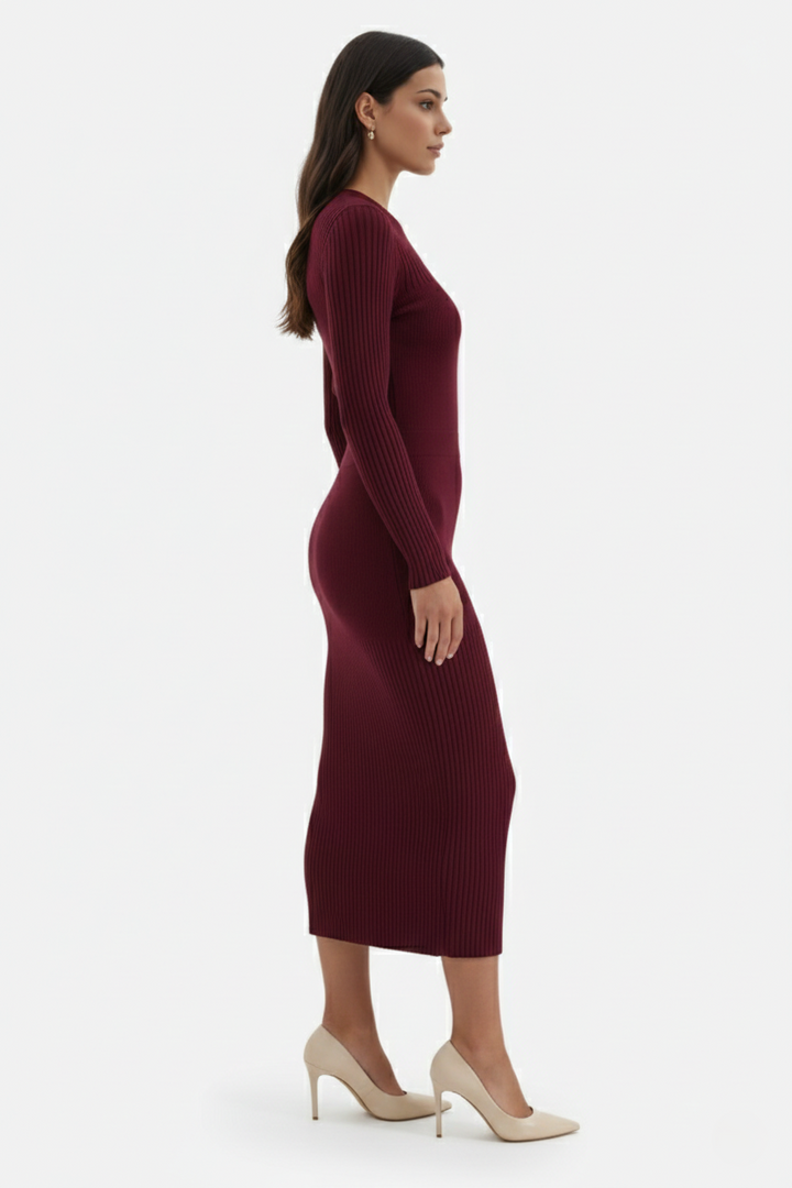 Elise Mode Dames Gebreide Bodycon Midi Jurk