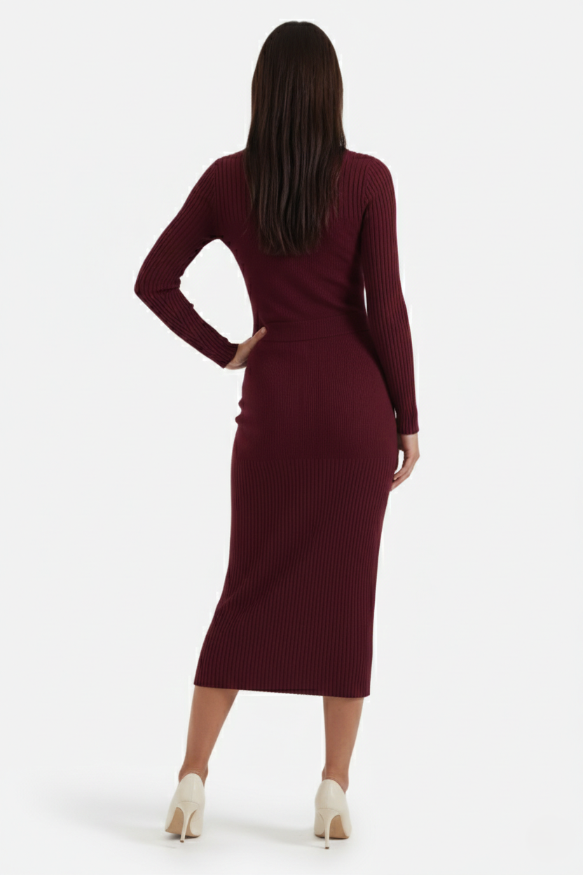 Elise Mode Dames Gebreide Bodycon Midi Jurk