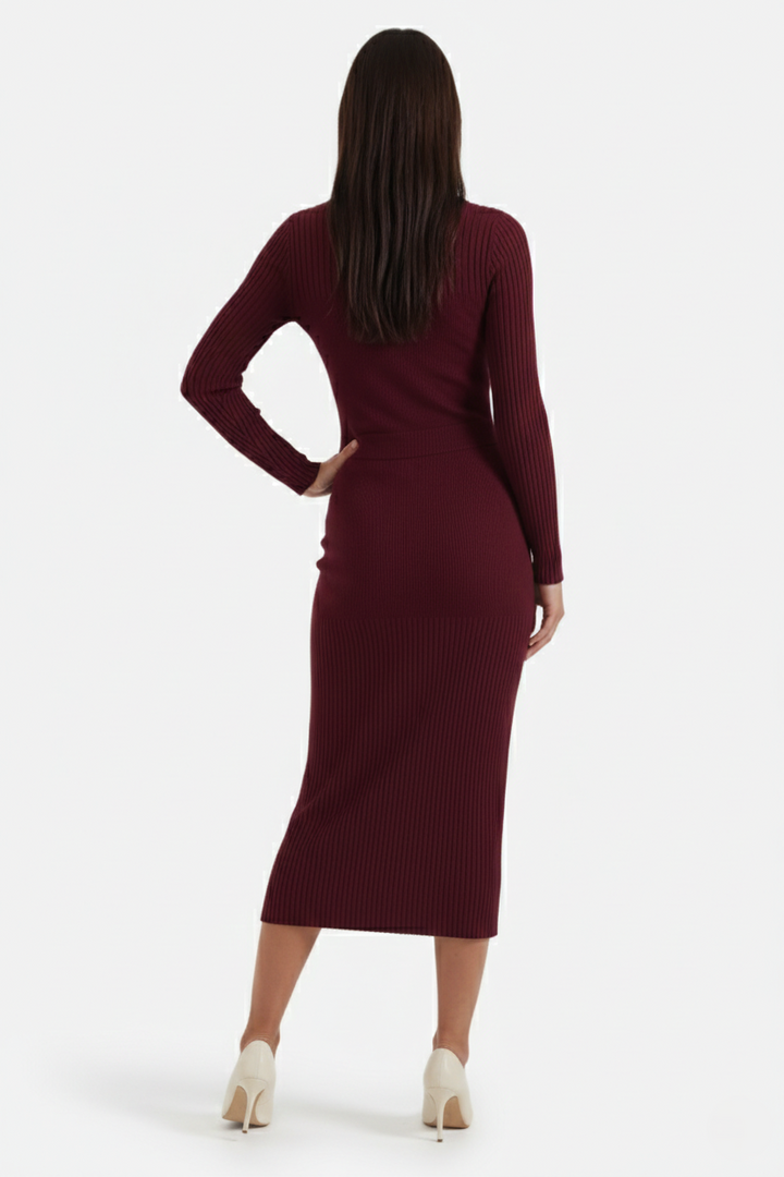 Elise Mode Dames Gebreide Bodycon Midi Jurk