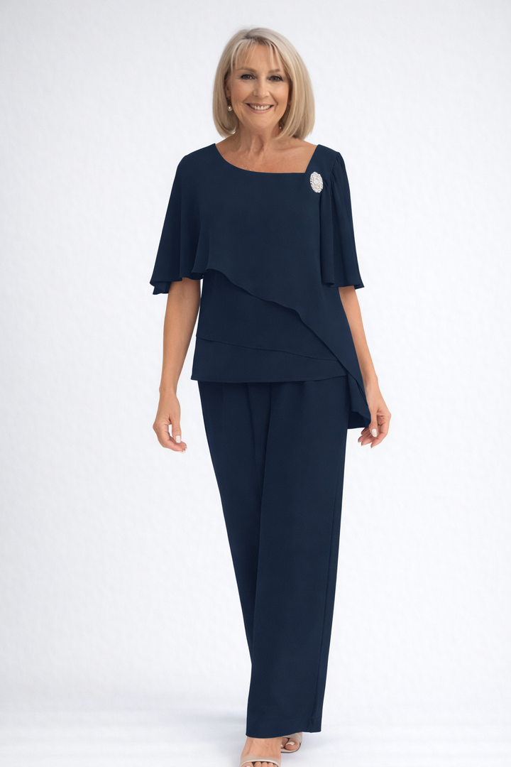 Elise Mode Getailleerd Co-Ord Set in Marineblauw
