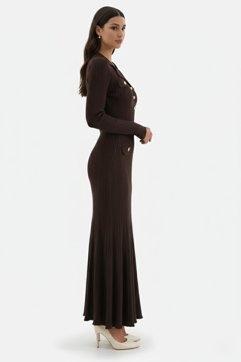 EliseMode Gebreide Polo Maxi Jurk