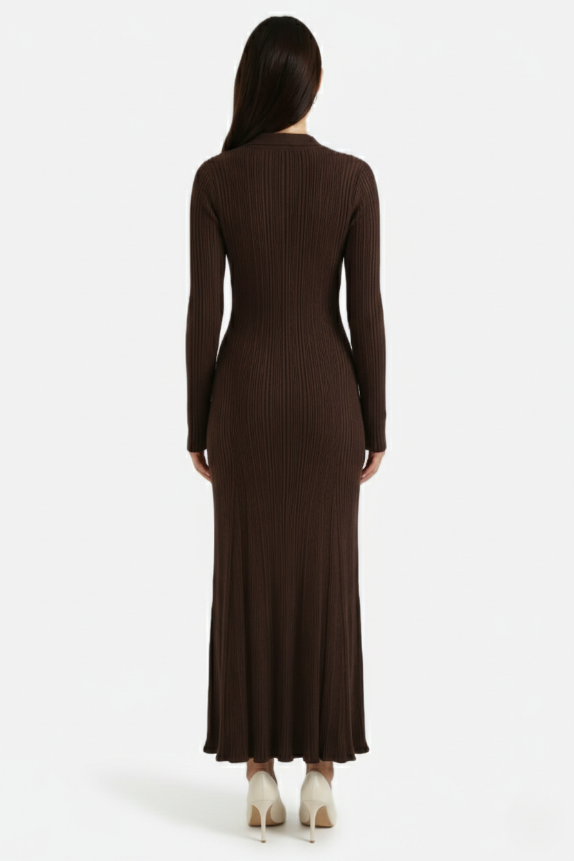 EliseMode Gebreide Polo Maxi Jurk