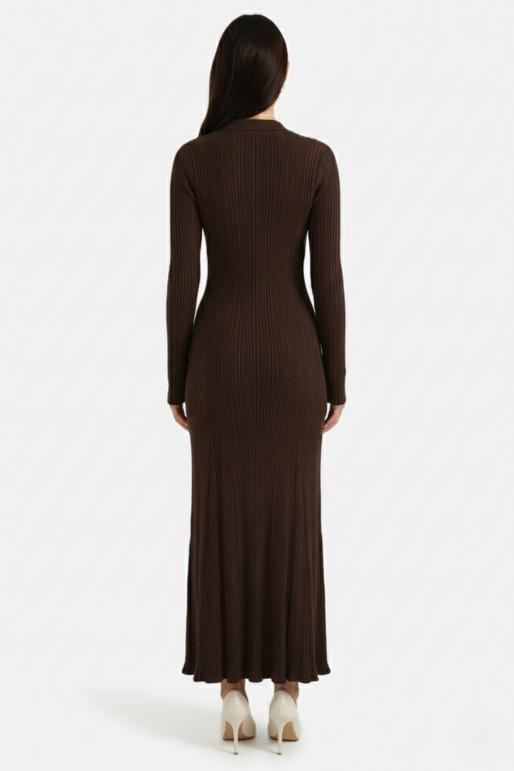 EliseMode Gebreide Polo Maxi Jurk