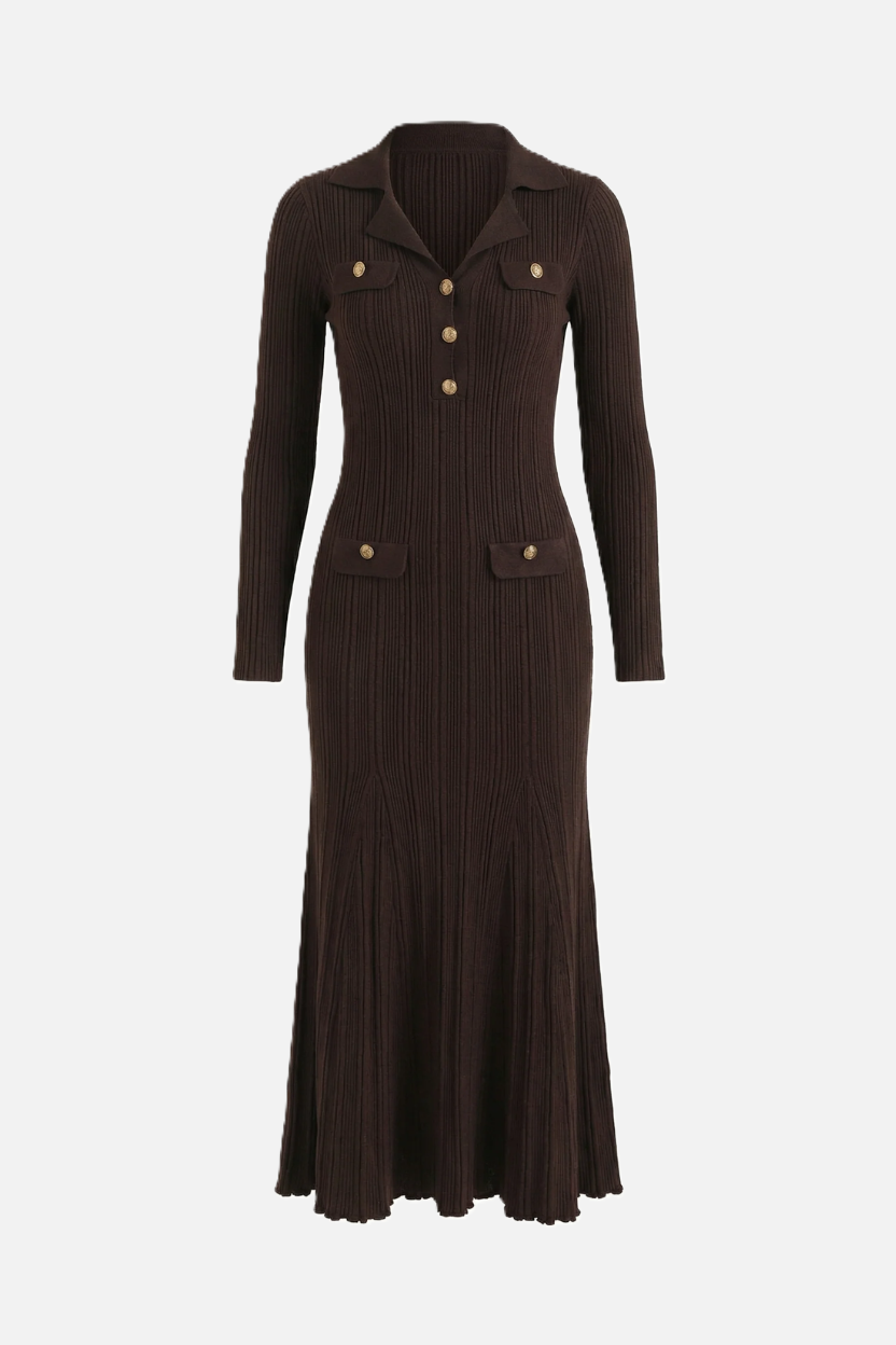 EliseMode Gebreide Polo Maxi Jurk