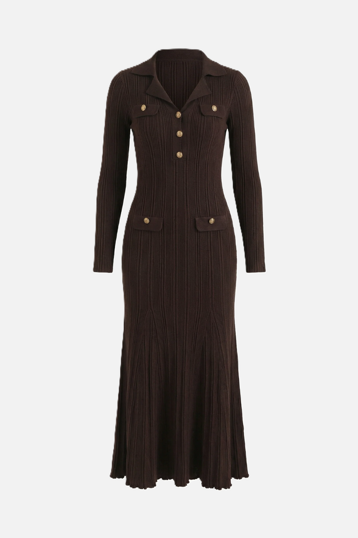 EliseMode Gebreide Polo Maxi Jurk