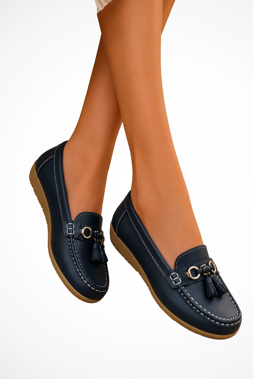 Elise Mode Dames Leren Loafers met Kwastjes in Donkerblauw