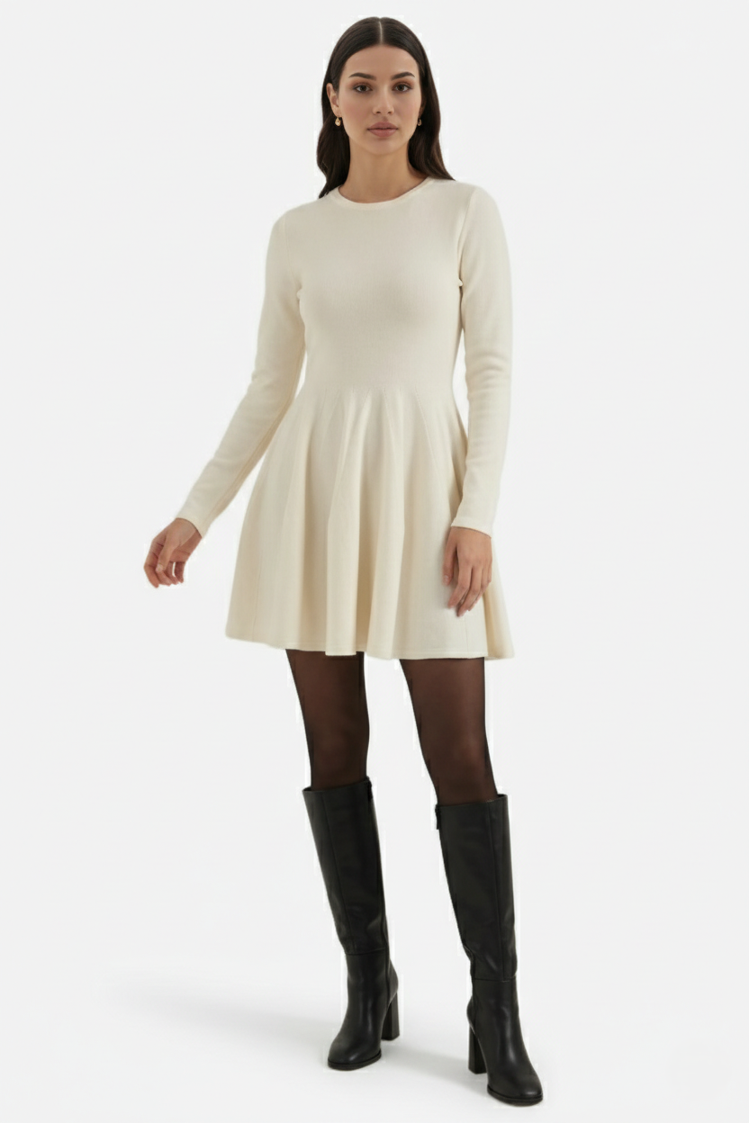 Elise Mode Dames Gebreide Skater Mini Jurk