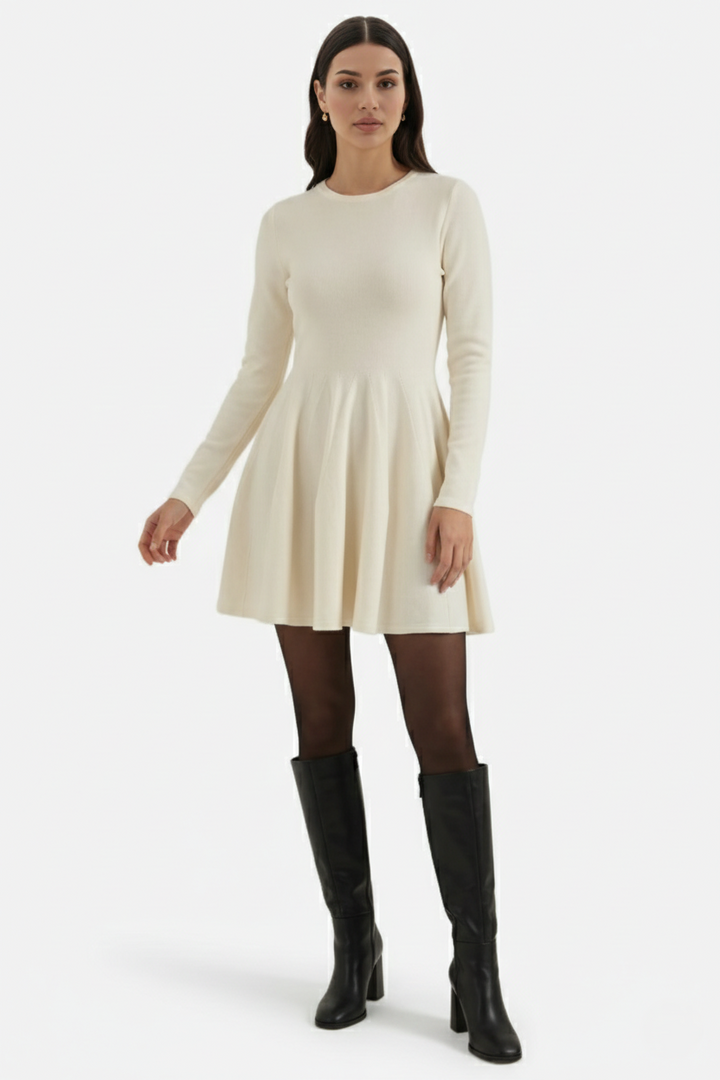Elise Mode Dames Gebreide Skater Mini Jurk