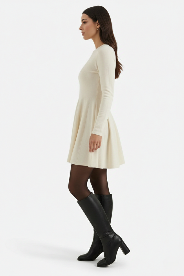 Elise Mode Dames Gebreide Skater Mini Jurk