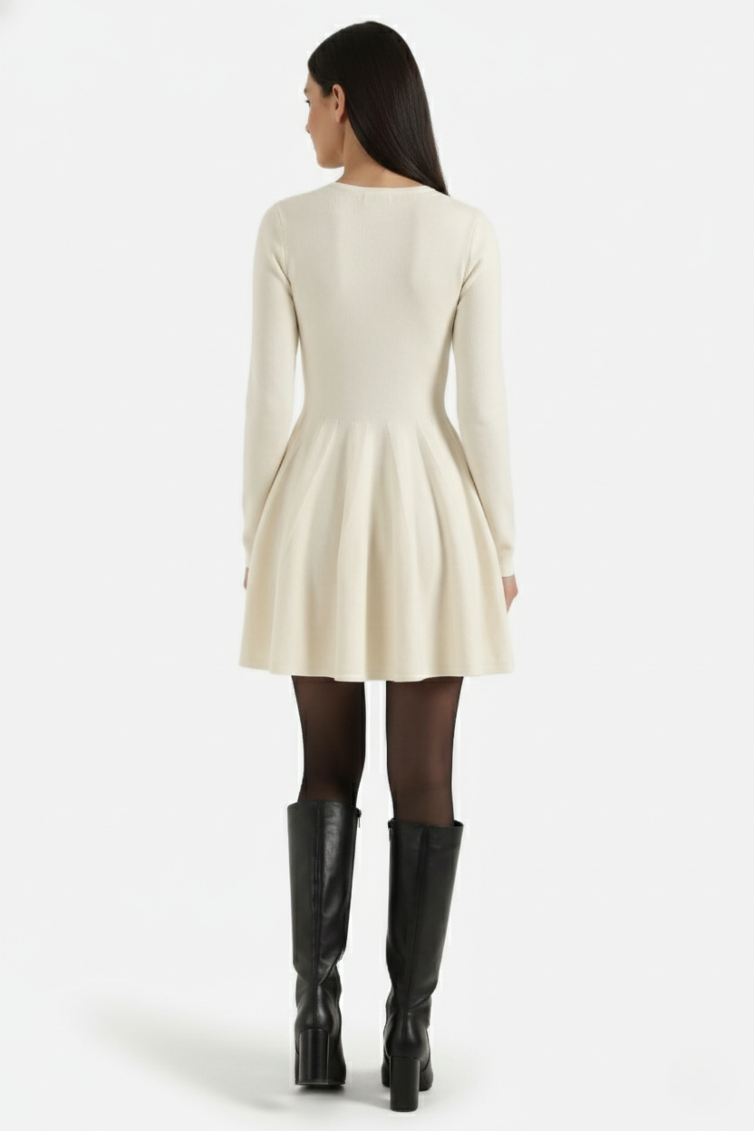 Elise Mode Dames Gebreide Skater Mini Jurk
