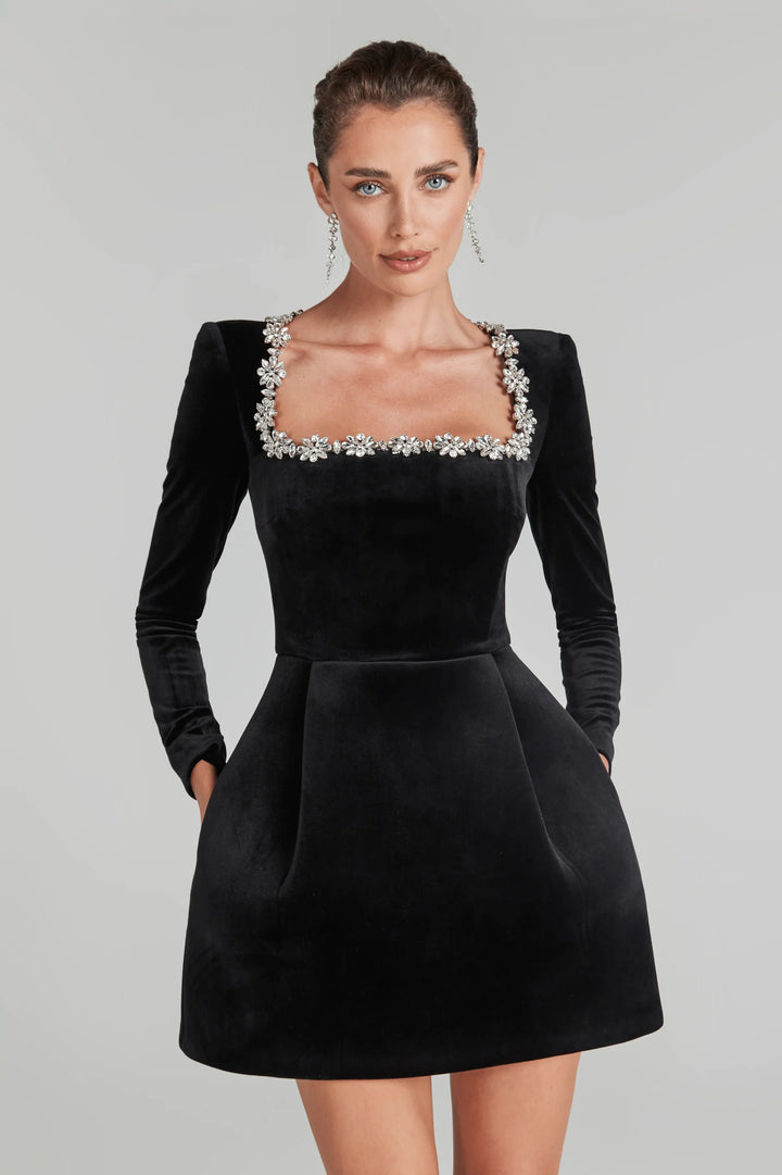 Elise Mode Dames Getailleerde Fluwelen Mini Jurk