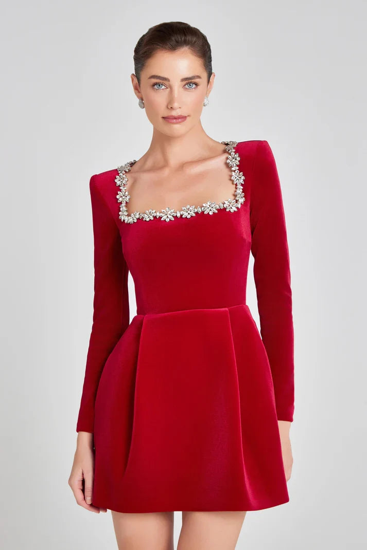 Elise Mode Dames Getailleerde Fluwelen Mini Jurk