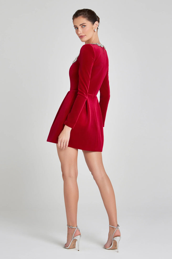 Elise Mode Dames Getailleerde Fluwelen Mini Jurk