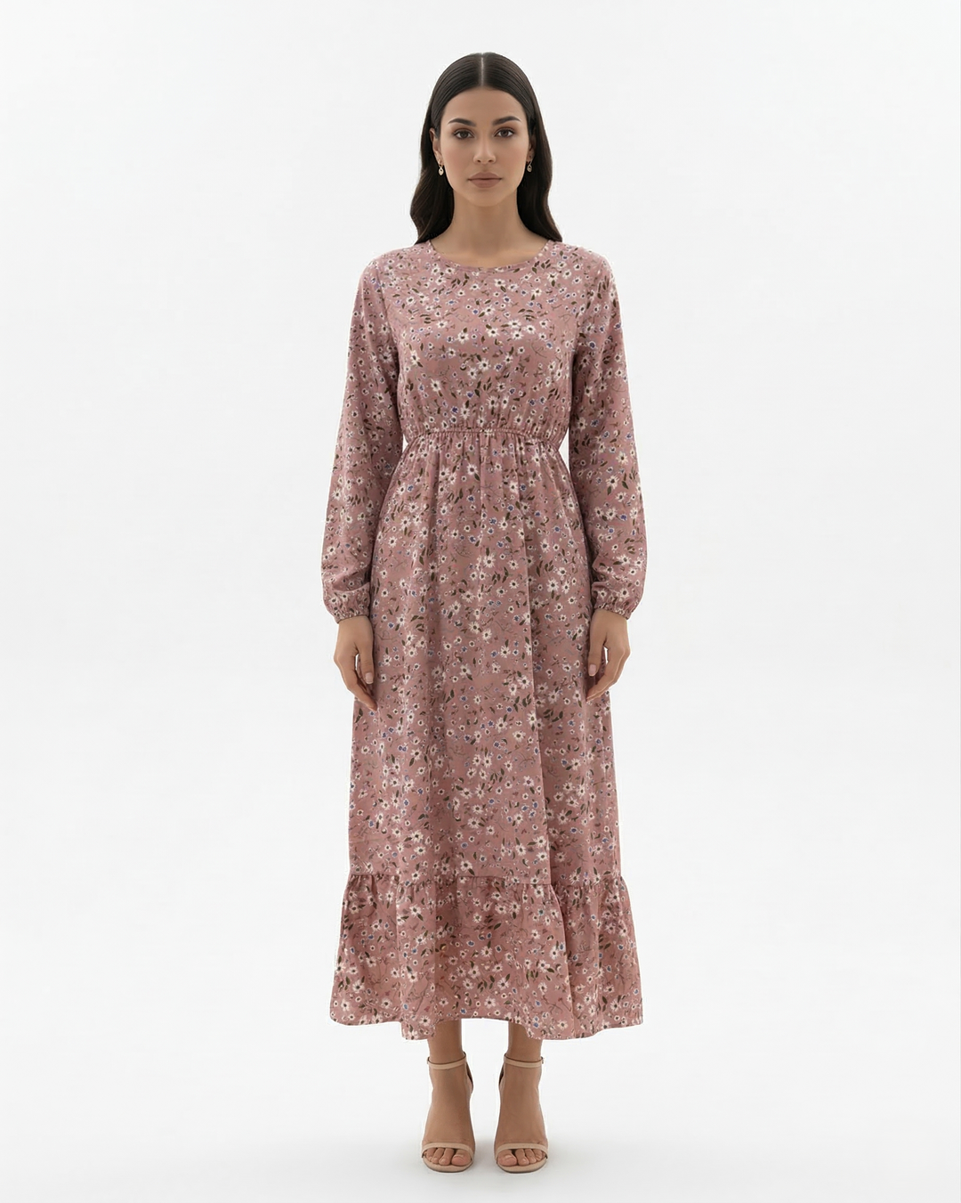 Elise Mode Dames Bloemen Maxi Jurk Lange Mouwen in Roze