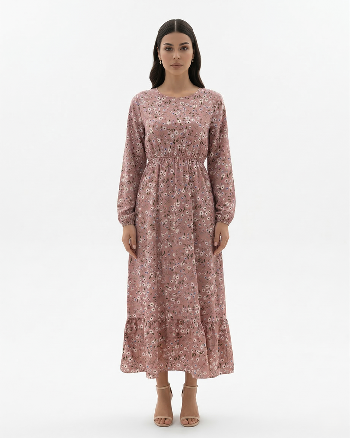 Elise Mode Dames Bloemen Maxi Jurk Lange Mouwen in Roze