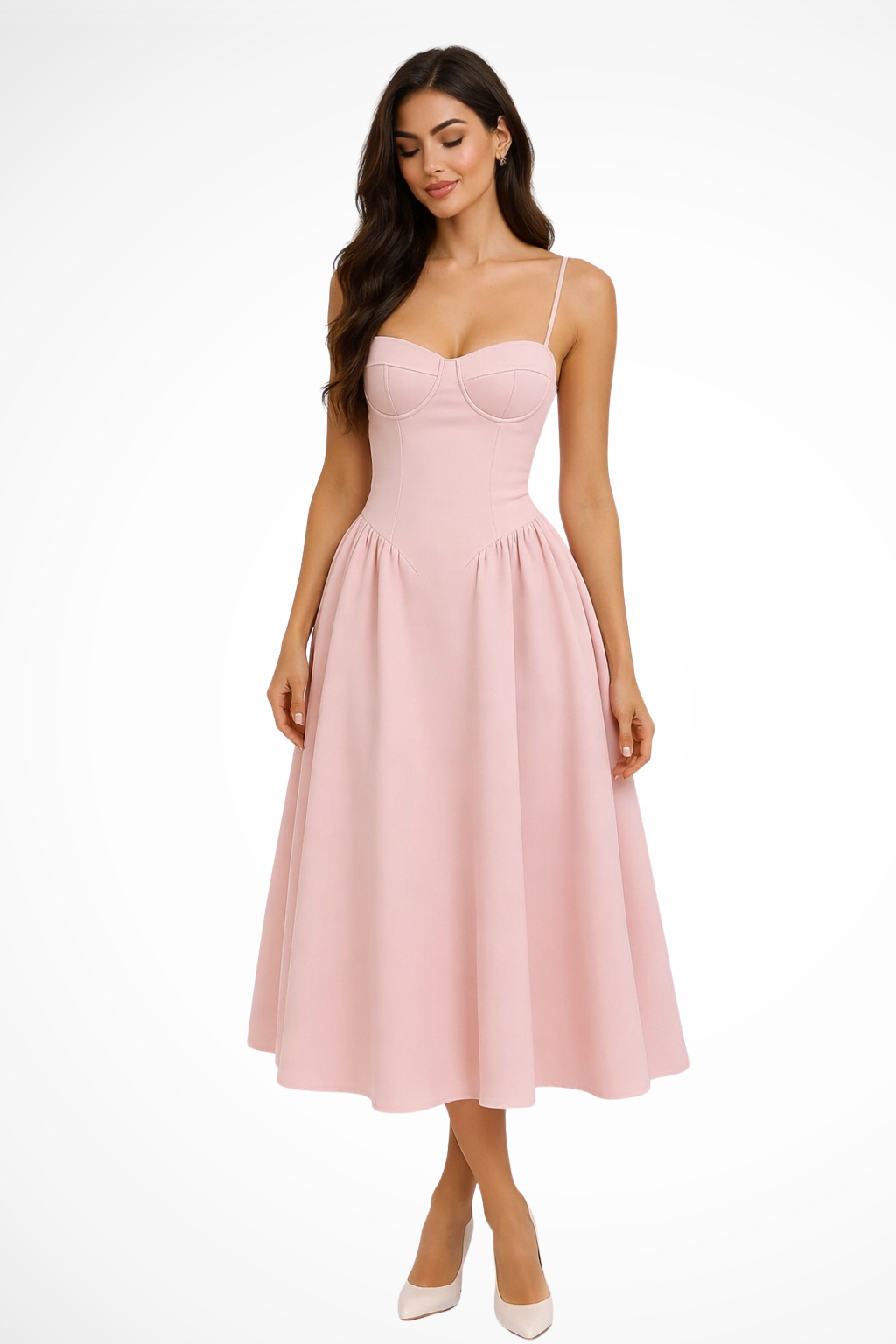 Elise Mode Corset A-Lijn Midi Jurk in Roze
