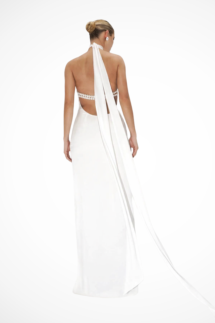 Elise Mode Halter Maxi Jurk in Wit