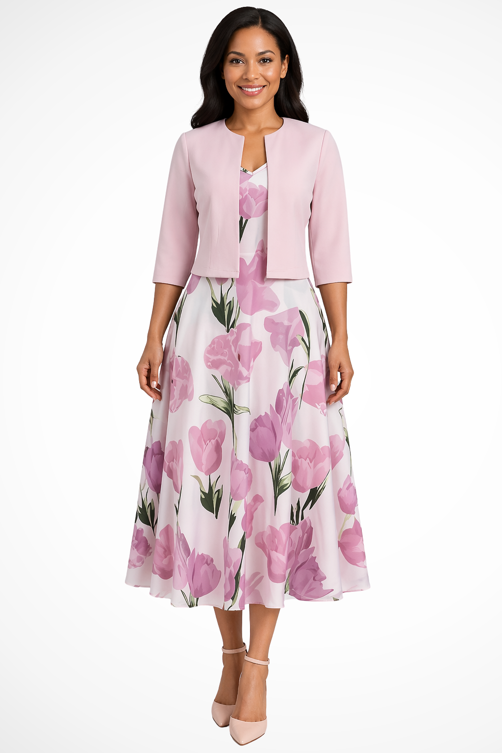 Elise Mode Dames Bloemenprint Maxi Set Getailleerd in Roze