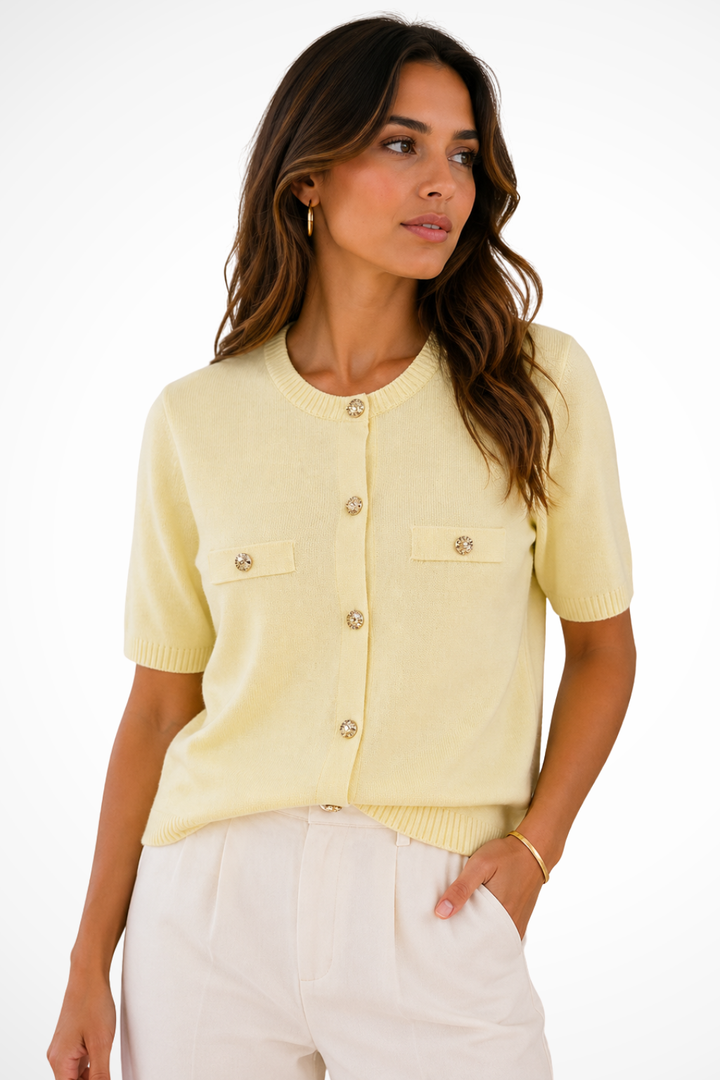 Elise Mode Dames Gebreid Vest Relaxed Fit in Geel