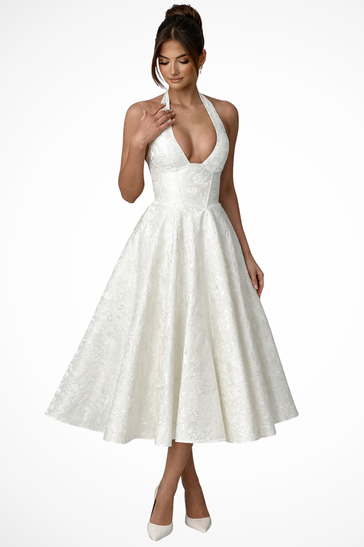 Elise Mode Halter Corset Midi Jurk in White