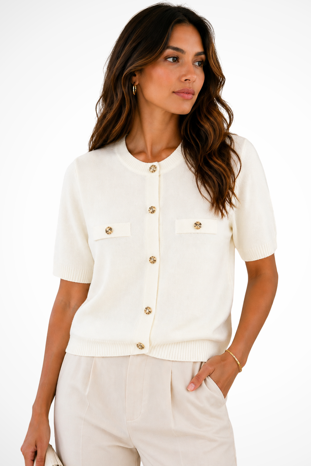 Elise Mode Dames Gebreid Vest Relaxed Fit in Ivoor