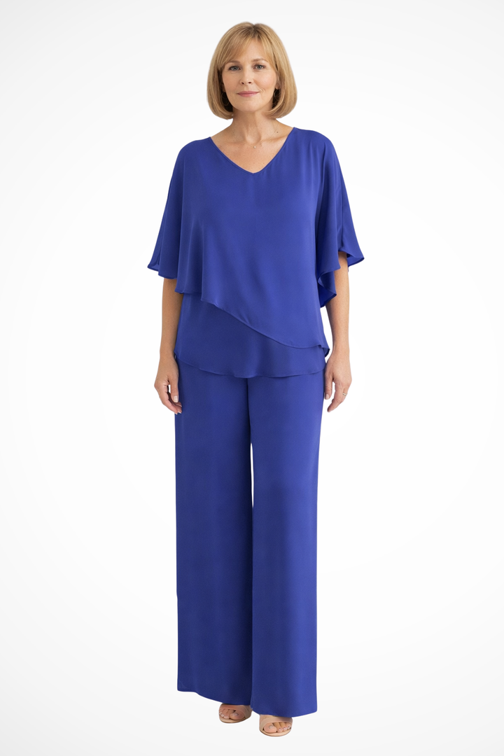 Elise Mode Dames Vleermuismouw Set Relaxed in Blauw