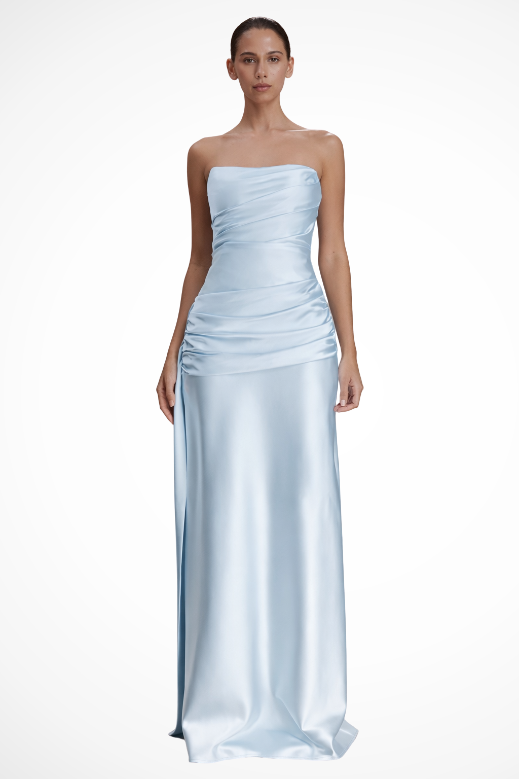 Elise Mode Dames Satijnen Strapless Maxi Jurk in Lichtblauw