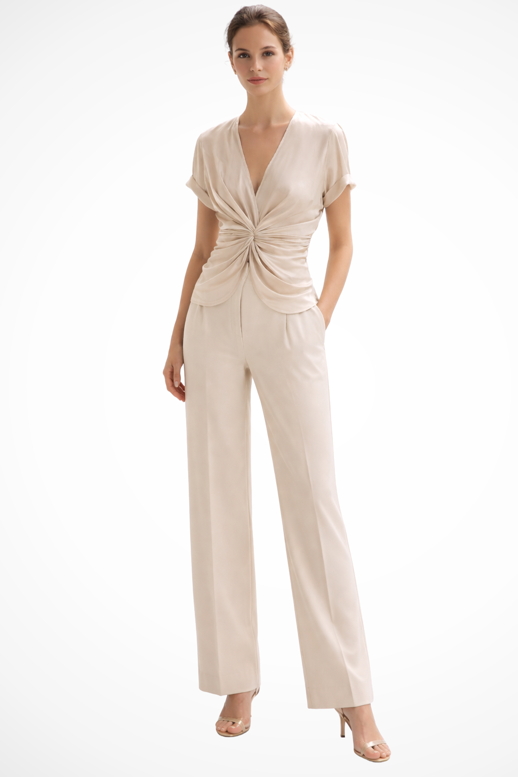 Elise Mode Dames Blouse Twist-Front Relaxed in Crème