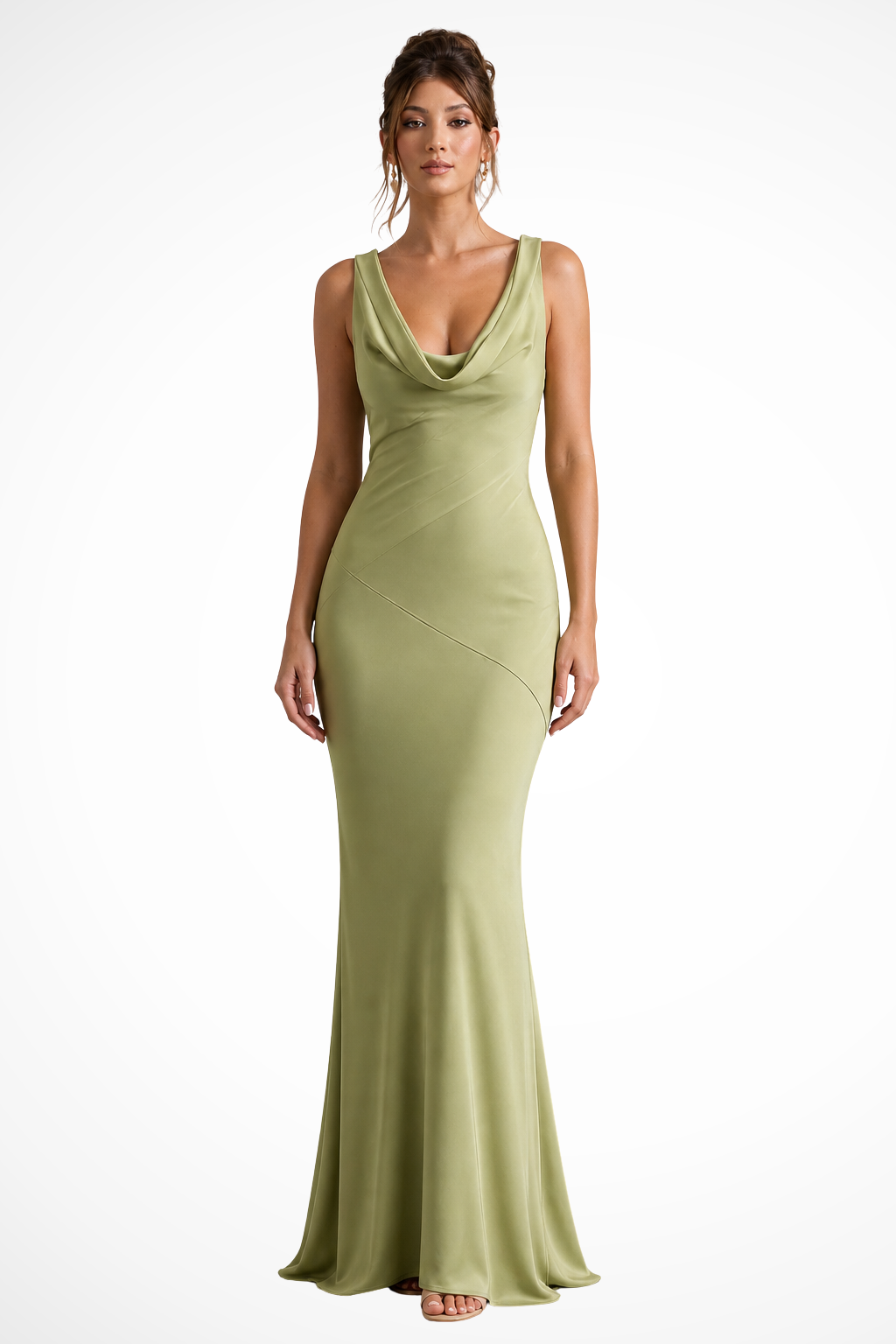 EliseMode Satijnen Cowl Maxi Jurk in Green