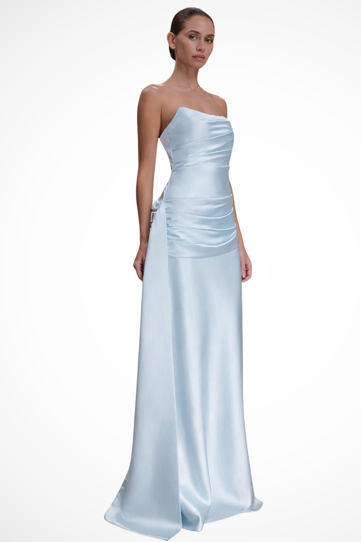 Elise Mode Dames Satijnen Strapless Maxi Jurk