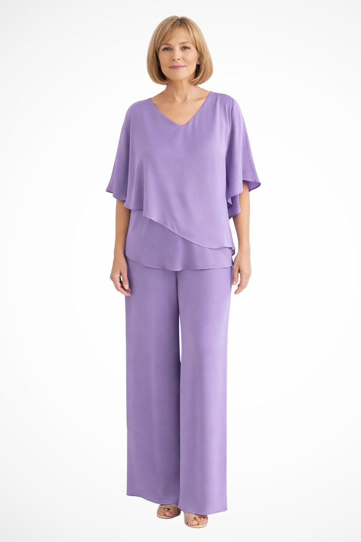 Elise Mode Dames Vleermuismouw Set Relaxed in Paars