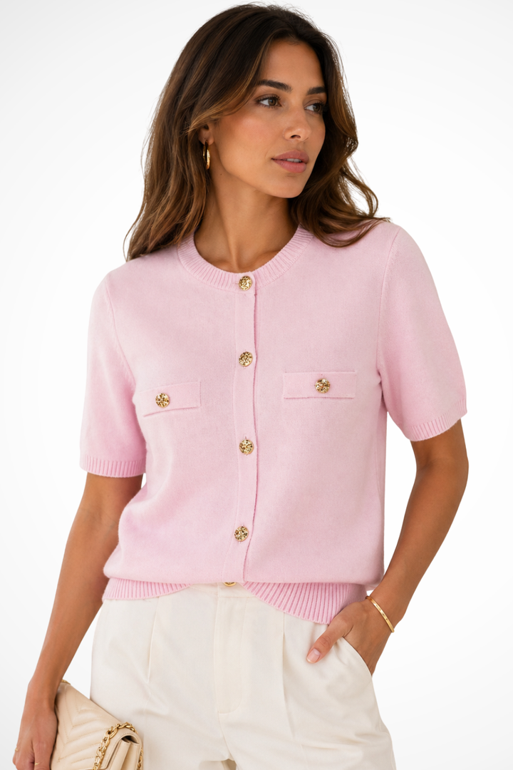 Elise Mode Dames Gebreid Vest Relaxed Fit in Roze