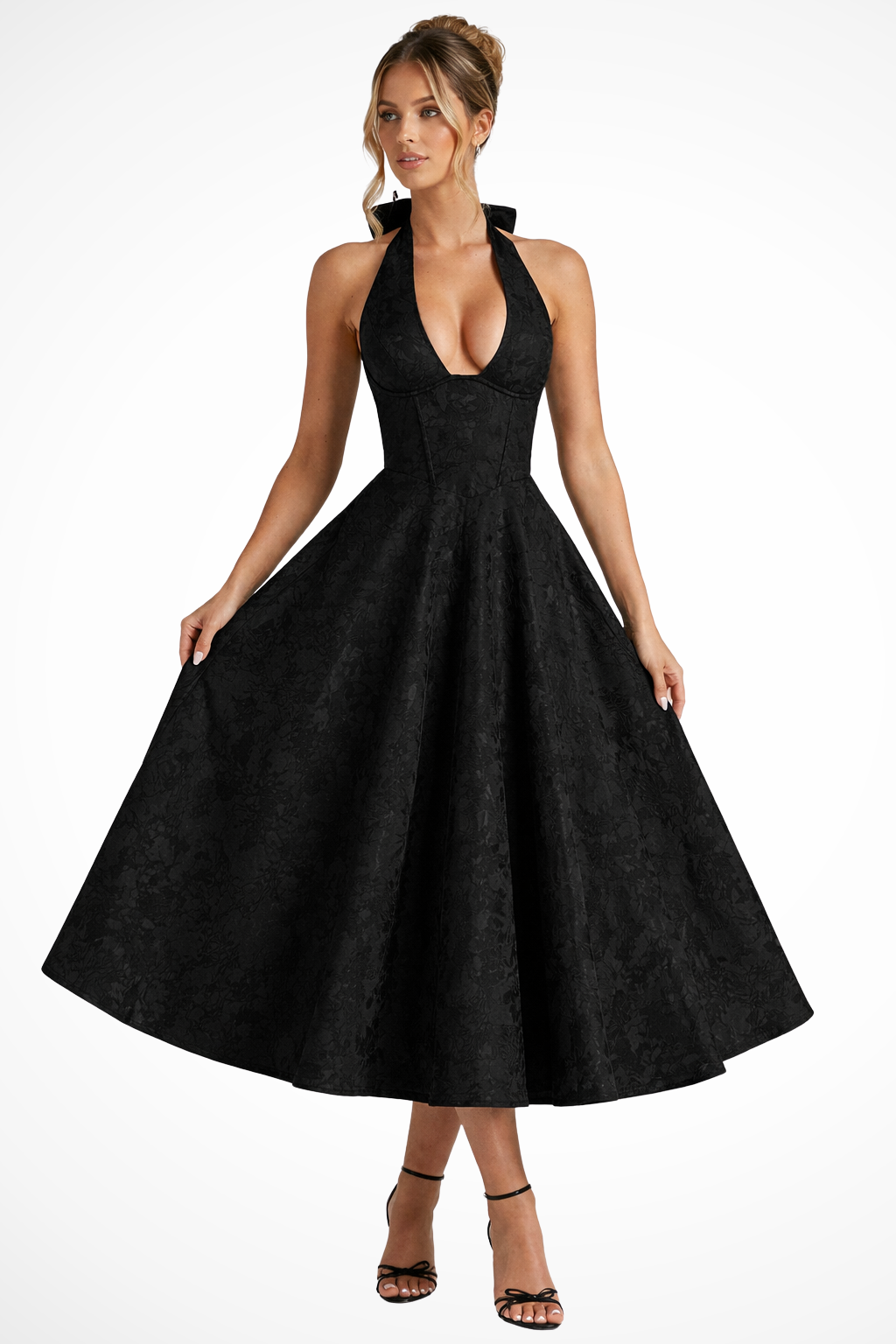 Elise Mode Halter Corset Midi Jurk in Black