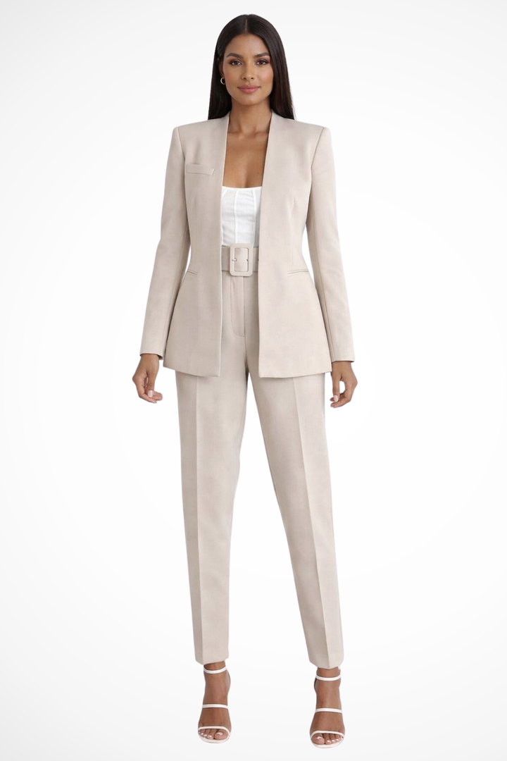Elise Mode Dames Broekpak Getailleerd Wide Leg in Beige
