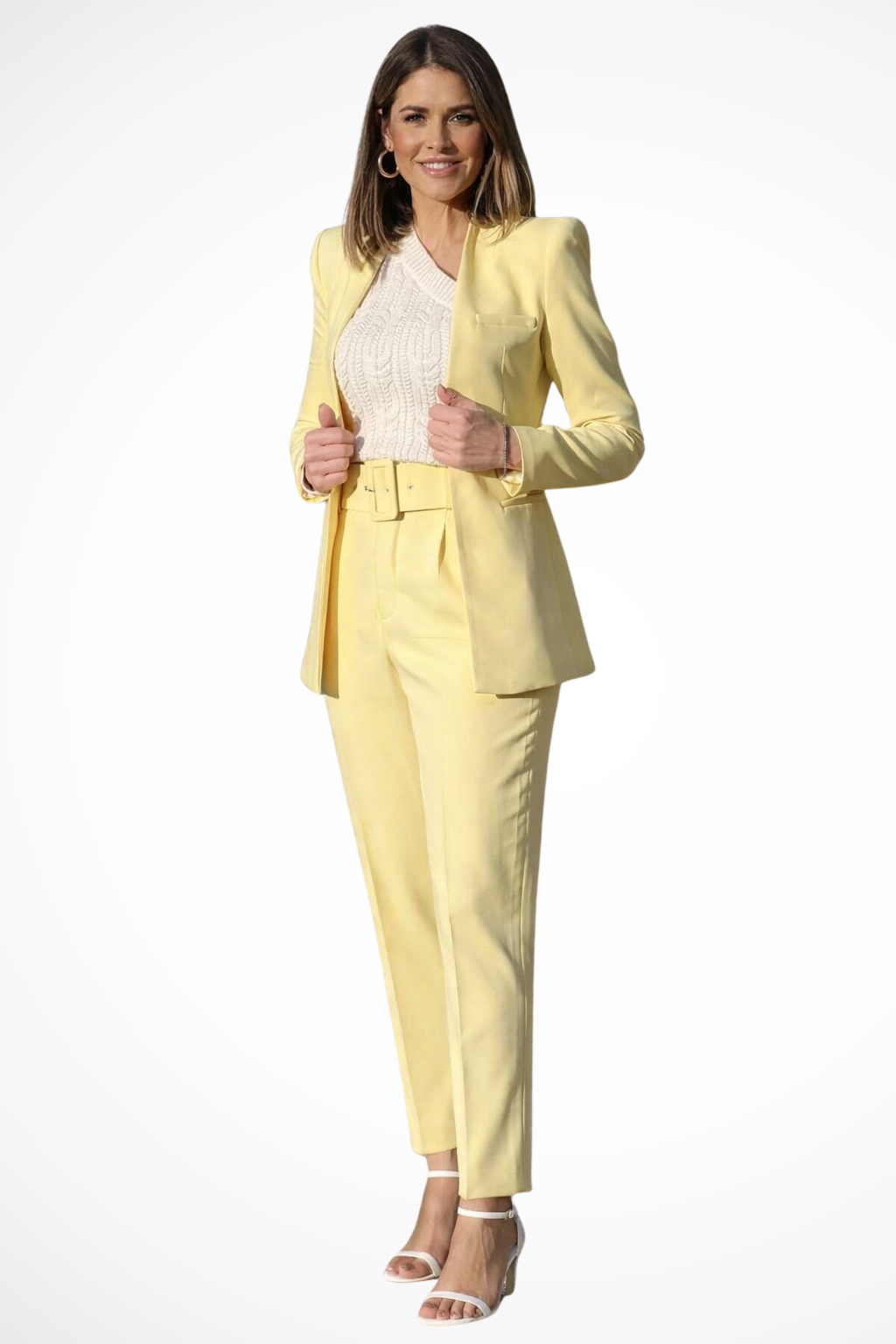 Elise Mode Dames Broekpak Getailleerd Wide Leg in Geel